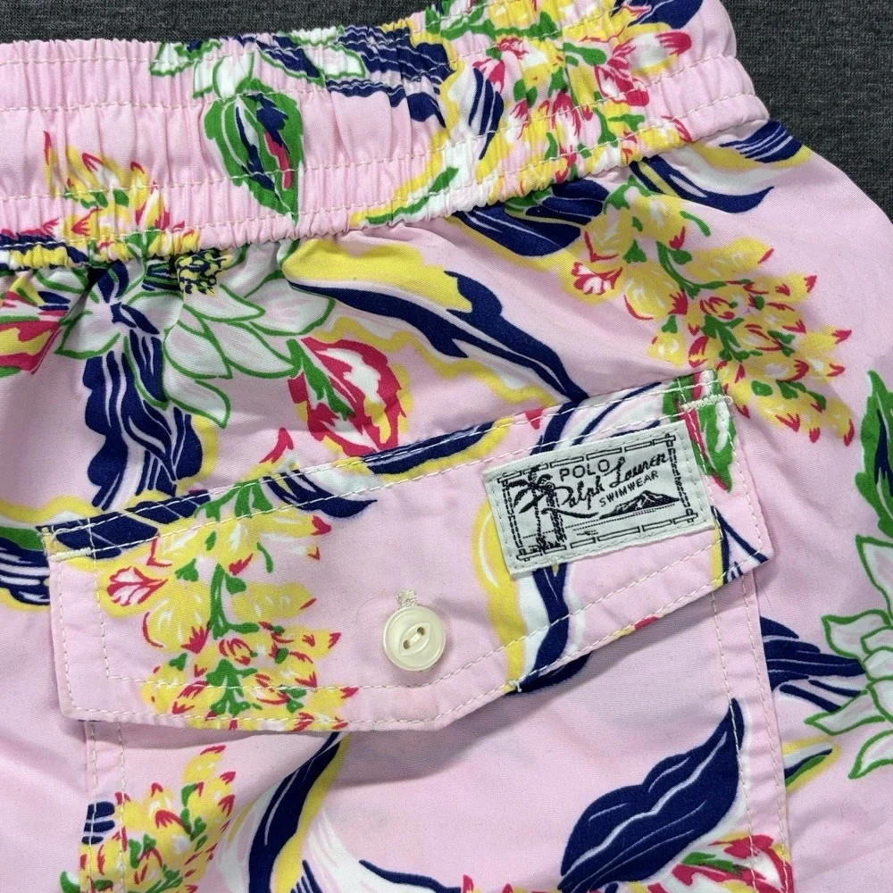 Polo Ralph Lauren Swimwear Shorts Mens M Pink Floral Hawaiian Beach Resort Beach